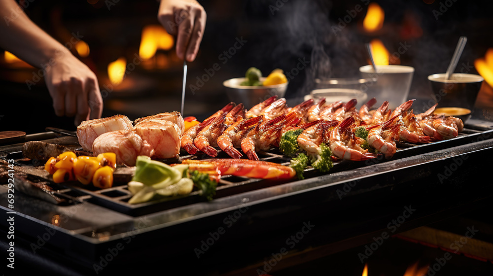 A Tasty Culinary by Renowned Japanese Chef, Expertly Grilling and Crafting Exquisite Seafood 