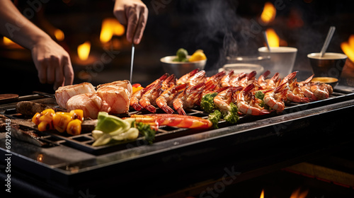 A Tasty Culinary by Renowned Japanese Chef, Expertly Grilling and Crafting Exquisite Seafood 