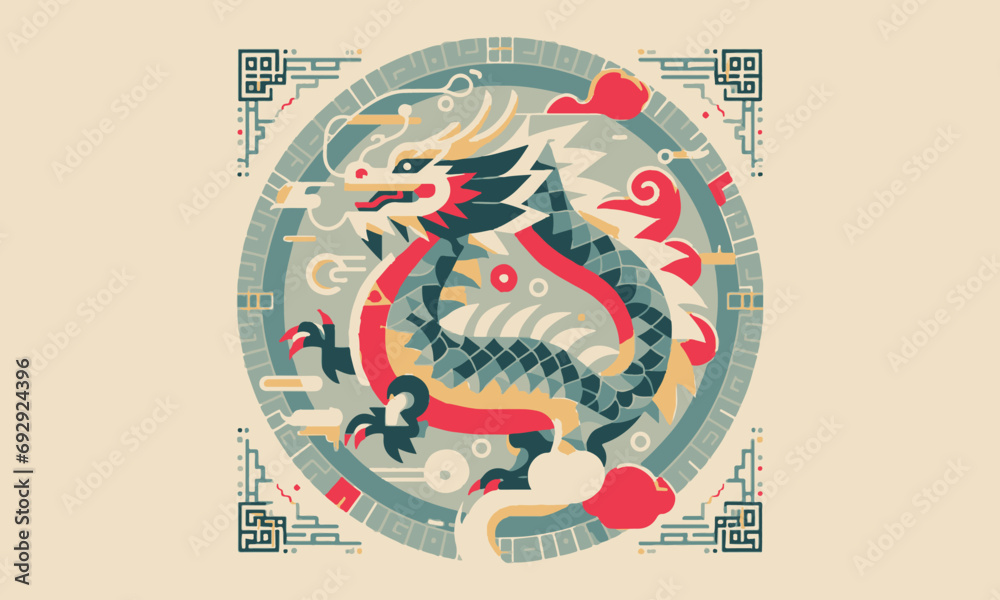 Φωτογραφία 2024 New year, Year of dragon, Flat minimal design, Zodiac, Logo, Illustration,
