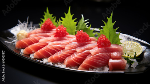 Feast of Pristine Tuna Sashimi, Raw and Fresh, Meticulously Sliced to Perfection Sushi Delight