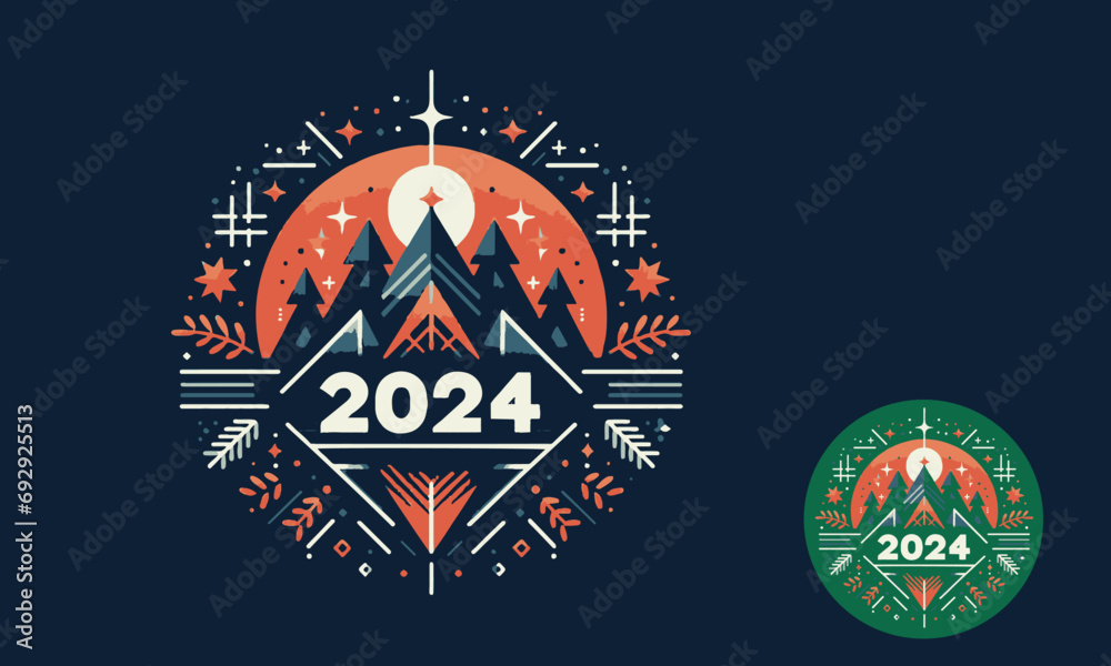 Happy new year, 2024, logo, Illustration, Flat minimal design 