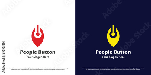 Human button logo design illustration. Silhouette of human shape switch button power on off technology system internet protocol app. Futuristic modern casual abstract creative simple flat icon symbol.