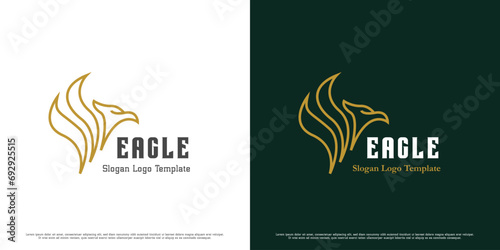 Eagle wings logo design illustration. Silhouette of the wing shape of the head of an eagle flying freely in the sky, a predator with a sharp beak. Flat icon symbol simple minimal minimalist elegant. photo