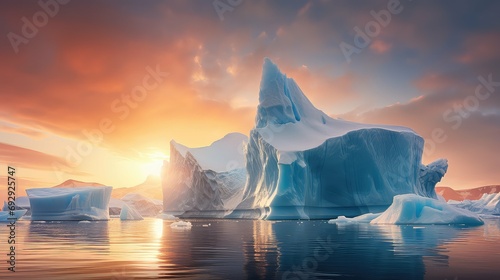 ocean tabular icebergs landscape illustration frozen beauty, pristine blue, nature environment ocean tabular icebergs landscape © vectorwin