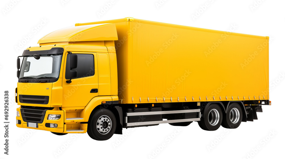 Yellow cargo truck on transparent background png