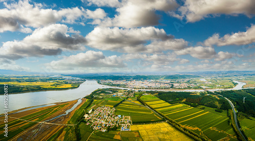 Aerial photography of autumn scenery in the Yilan section of the Songhua River