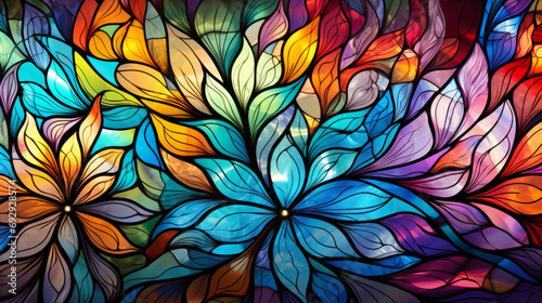 Stained glass window background with colorful Flower abstract. © soysuwan123