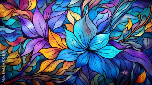 Stained glass window background with colorful Flower abstract.