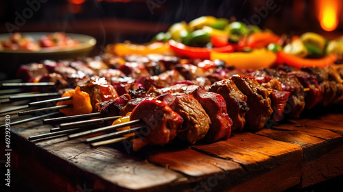 A Carnivore's Delight at the Brazilian Churrascaria, Artfully Grilled Masterpieces of Meat, Expertly Served photo