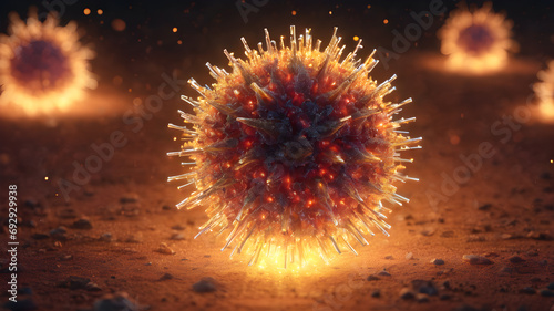 İmaginary virus molecule. Virus or germs illustration. Human immune system virus. AI generated image