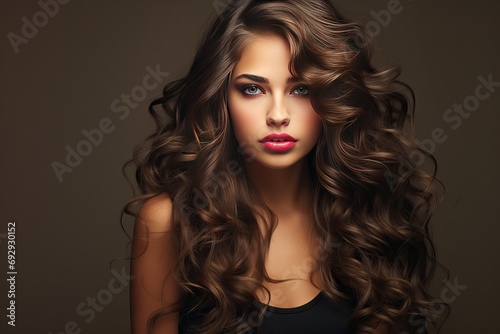 hairstyle curly model Beautiful hair wavy shiny long girl Brunette coiffure make-up beauty face fashion haircut barber bright brown care clean colours coloration colourful cosmetic cute dandruff