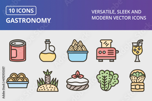Gastronomy Thick Line Filled Colors Icons Set