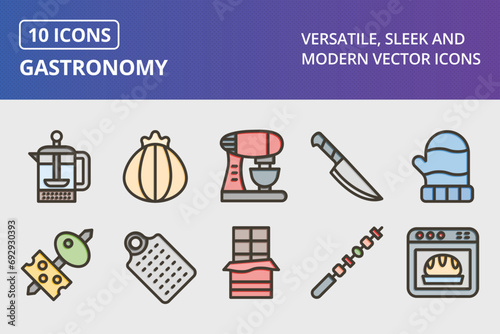 Gastronomy Thick Line Filled Colors Icons Set