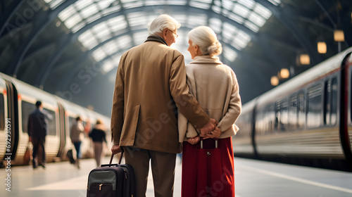 An elderly couple traveling together to different places as the two of them. Ai generate. © MOUNTAIN