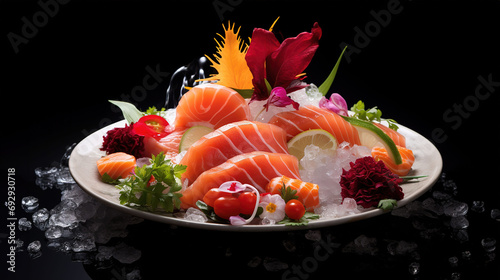 Pristine Tuna Sashimi, Raw and Fresh, Expertly Sliced to Perfection, Adorning Exquisite Sushi