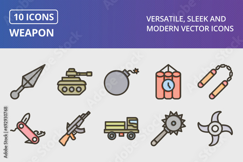 Weapon Thick Line Filled Colors Icons Set