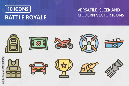 Battle Royale Thick Line Filled Colors Icons Set