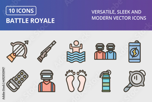 Battle Royale Thick Line Filled Colors Icons Set