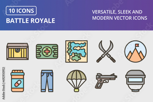 Battle Royale Thick Line Filled Colors Icons Set