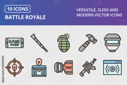 Battle Royale Thick Line Filled Colors Icons Set