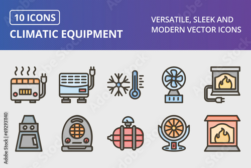 Climatic Equipment Thick Line Filled Colors Icons Set