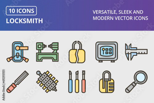 Locksmith Thick Line Filled Colors Icons Set 