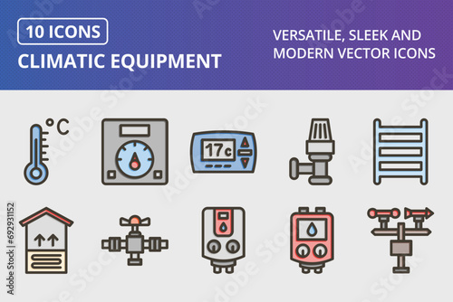 Climatic Equipment Thick Line Filled Colors Icons Set