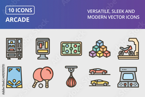 Arcade Thick Line Filled Colors Icons Set