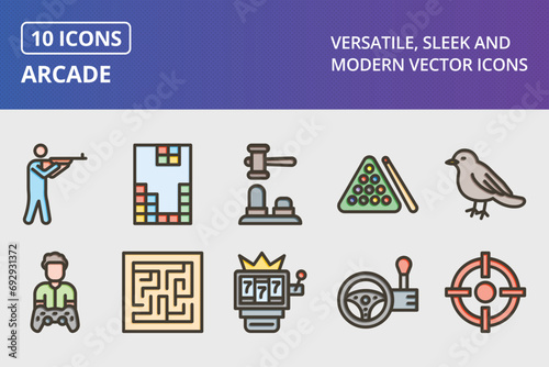 Arcade Thick Line Filled Colors Icons Set