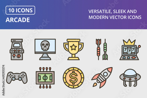 Arcade Thick Line Filled Colors Icons Set