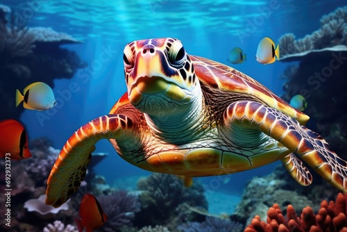 A photo of the underwater world. Vivid image with sea creatures.