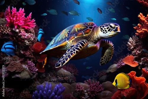 A photo of the underwater world. Vivid image with sea creatures.