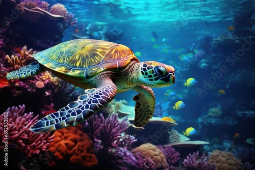 A photo of the underwater world. Vivid image with sea creatures.