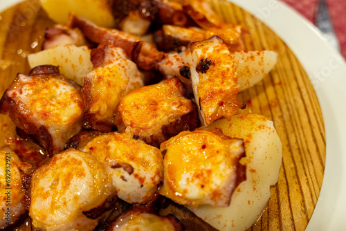 Pulpo a la gallega, traditional recipe for cooking octopus in Galicia, Spain.