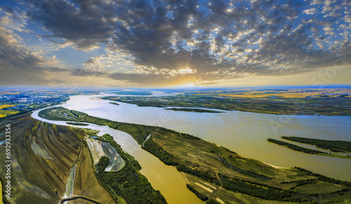 Aerial photography of autumn scenery in the Huachuan section of the Songhua River