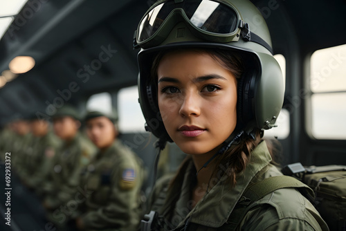 portrait of a young and beautiful military woman with helmet and tactical goggles © Centric 