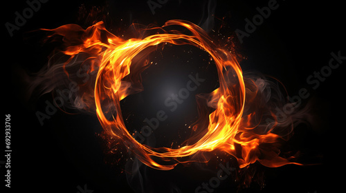 3d rendering round frame blazing with fire