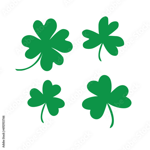 Green shamrock clover vector icon. St Patrick day symbol, leprechaun leaf sign. Shamrock clover isolated, flat decorative element. Logo illustration.	