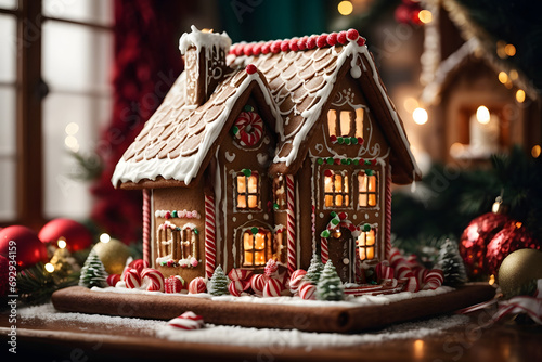 a gingerbread house at Christmas