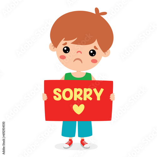 Cartoon Little Kid Saying Sorry