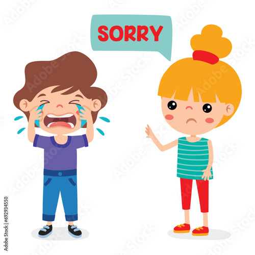Cartoon Little Kid Saying Sorry