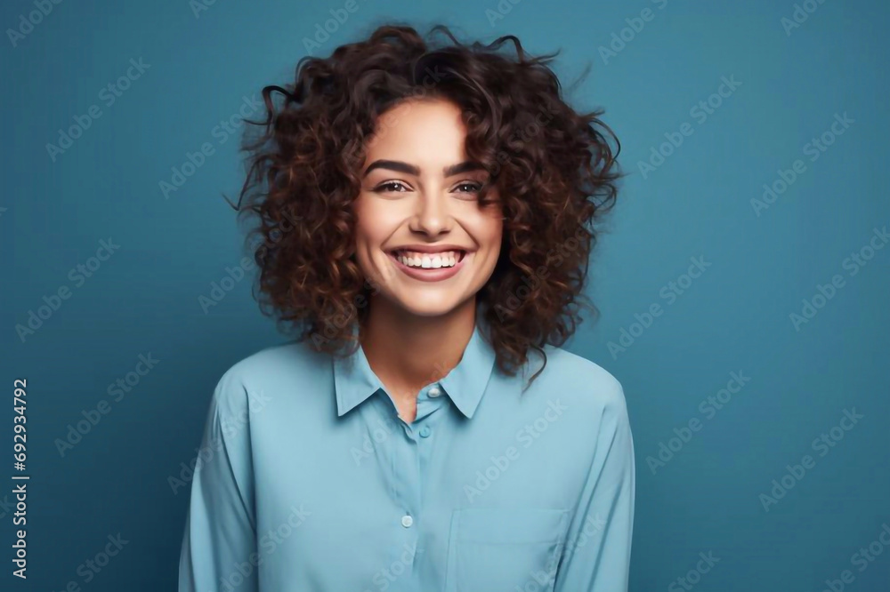 Closeup portrait confident smiling woman holding hugging herself isolated blue wall background. Positive human emotion, facial expression, feeling, reaction, situation, attitude. Love yourself concep Closeup portrait confident smiling woman holding hugging herself isolated blue wall background. Positive human emotion, facial expression, feeling, reaction, situation, attitude. Love yourself concep