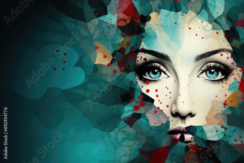 A sad woman with bright make-up and abstract background. . February:  Sexual Abuse & Sexual Violence Awareness Week or April: Sexual Assault Awareness Month (SAAM)