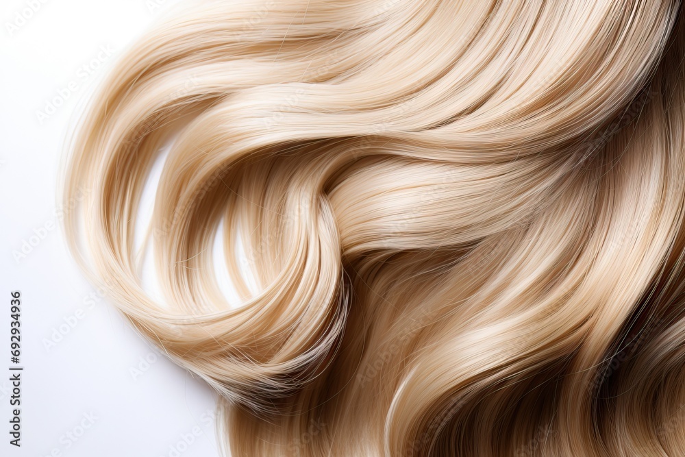 closeup lock Blonde white isolated hair Blond curl colours wavy smooth long natural colouring concept wellness yellow bright luxury clean shampoo female fashion wave styling fair healthy shiny care - obrazy, fototapety, plakaty 