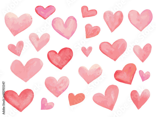 Drawn watercolor hearts. Valentine's Day. February 14th. The winter holidays. February. Law of couples.  Set of hearts for decoration. Love. Watercolor. Texture.	
