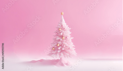 pink christmas tree with snow