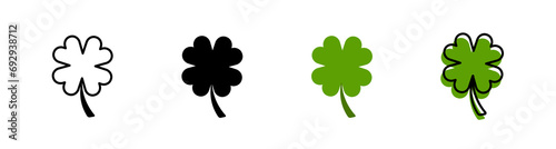 Set of Four leaf clover icon. St Patrick's Day vector illustration on white isolated background. Flower shape. line, glyph, green color.	 photo