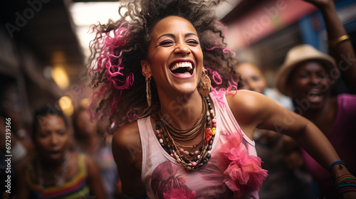 Zumba dance class filled with middle-aged women each expressing their happiness and energy through dance, AI Generated photo