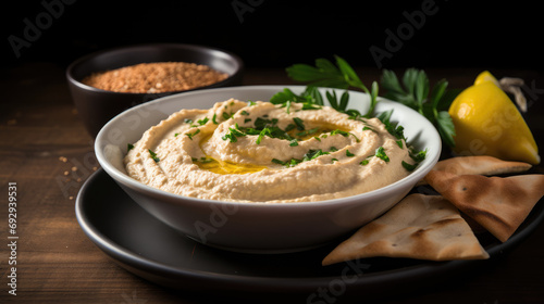 Hummus: A creamy dip made from chickpeas, tahini, garlic, lemon, and olive oil.
