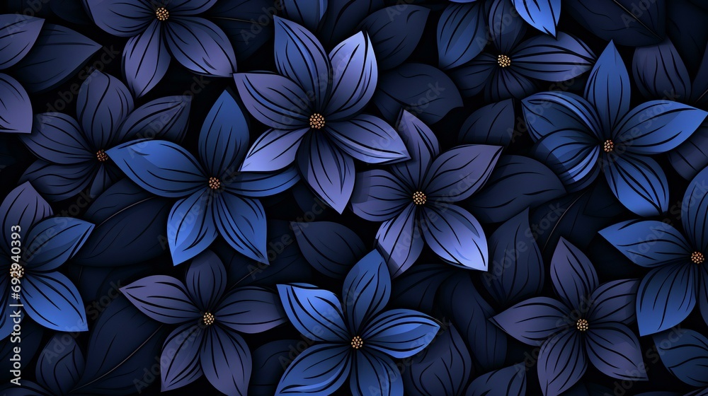 Sapphire Blossoms: A Serene Sea of Indigo Flowers Against a Deep Midnight Background